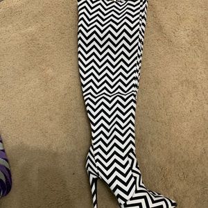 Black & White Chevron over the knee boots